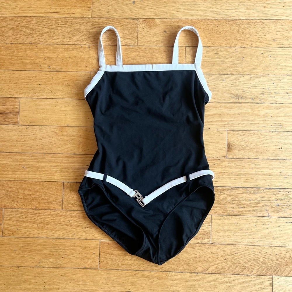 Vintage Ralph Lauren Purple Label Swimsuit one piece black white sz S
